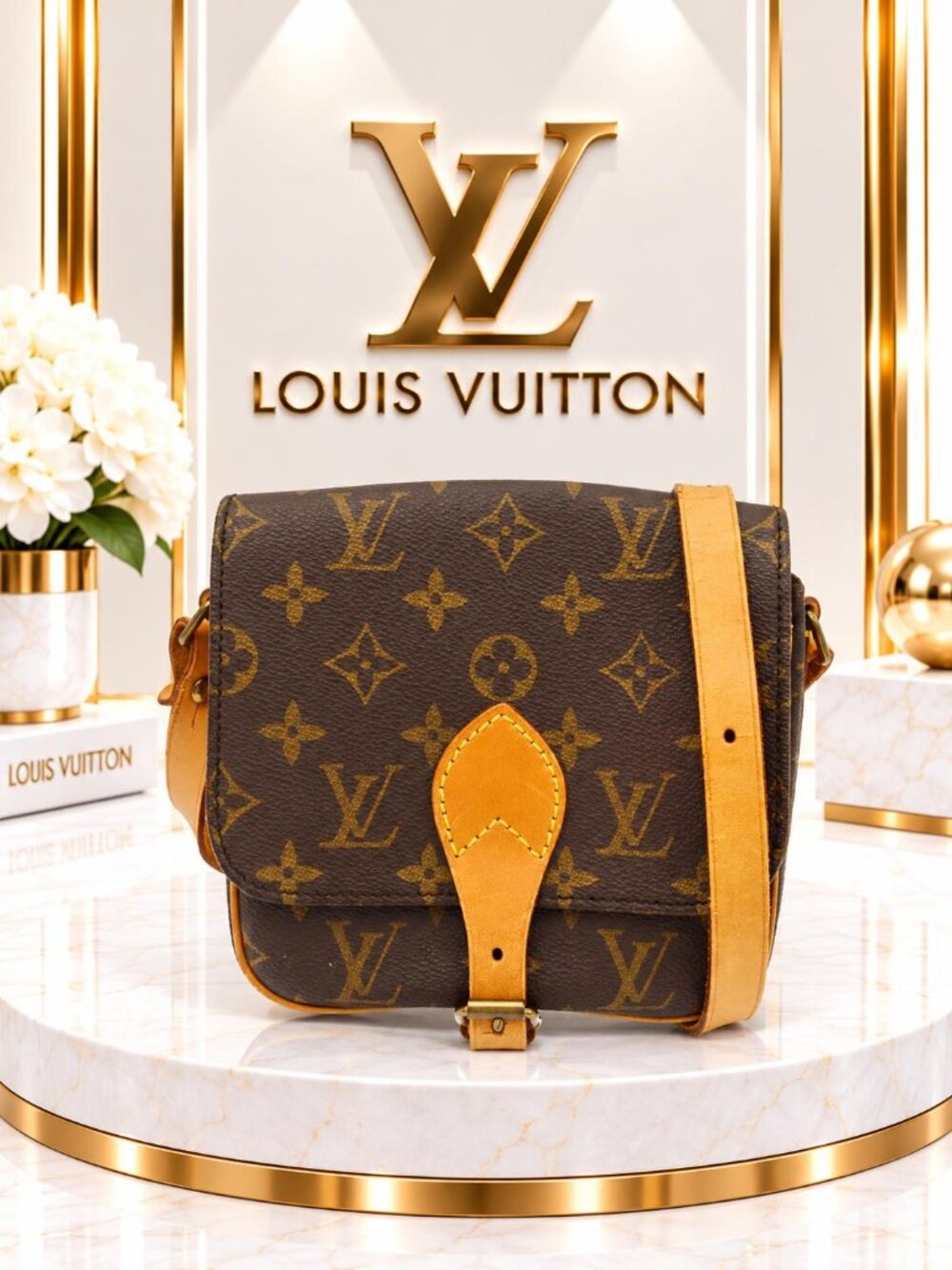 Authentic Louis Vuitton Cartouchiere PM Monogram Canvas Vintage Crossbody Bag